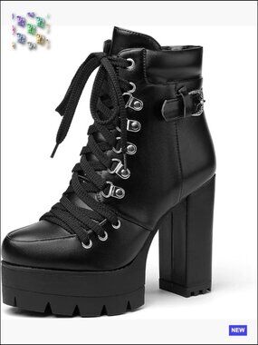 Chunky Platform Ankle Booties Lace Up Heeled Boots Block Heel Suede Womens Shoes